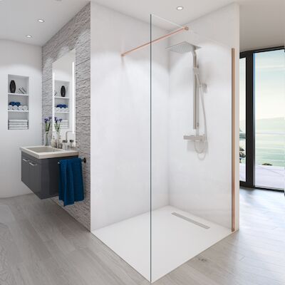 BWS Inloopdouche Pro Line Helder Glas 80×200 Geborsteld Messing Koper Profiel en Stang