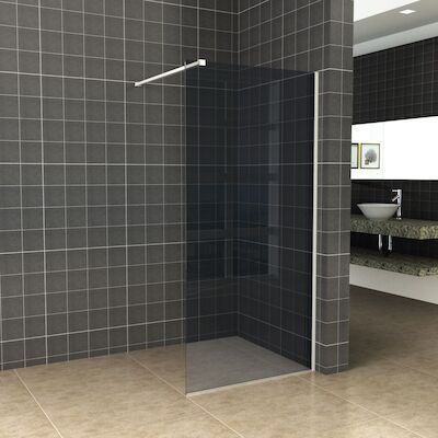 BWS Inloopdouche Pro Line Rookglas 70×200 Nano Coating Mat Wit Profiel en Stabilisatiestang