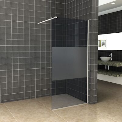 BWS Inloopdouche Pro Line Rookglas met Middenband 120×200 8mm Nano Coating Mat Wit Profiel en Stang