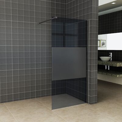 BWS Inloopdouche Pro Line Rookglas met Middenband 90×200 8mm Nano Coating Mat Zwart Profiel en Stang