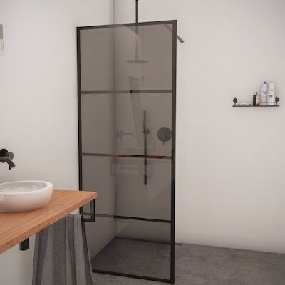 BWS Inloopdouche Smoke Frame 80×200 cm Rookglas Mat Zwart Raster