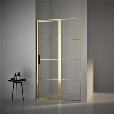 BWS Nisdeur Frame met Vast Paneel 100×200 cm 8 mm NANO Glas Geborsteld Messing Goud