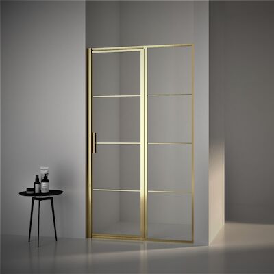 BWS Nisdeur Frame met Vast Paneel 120×200 cm 8 mm NANO Glas Geborsteld Messing Goud