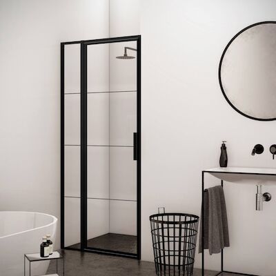 BWS Nisdeur Frame met Vast Paneel 130×200 cm 8 mm NANO Glas Mat Zwart Raster