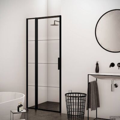 BWS Nisdeur Frame met Vast Paneel 150×200 cm 8 mm NANO Glas Mat Zwart Raster