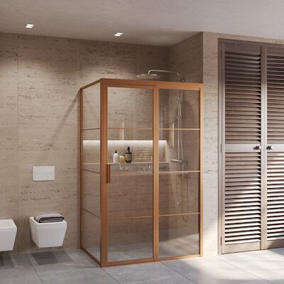 BWS Nisdeur Frame met Vast Paneel Voor Douchecabine 90×200 cm 8 mm NANO Glas Geborsteld Brons Koper