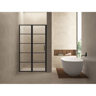 BWS Nisdeur INDUS met Vast Paneel 100×200 cm 8 mm NANO Glas Omkeerbaar Mat Zwart