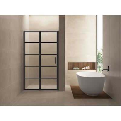 BWS Nisdeur INDUS met Vast Paneel 110×200 cm 8 mm NANO Glas Omkeerbaar Mat Zwart