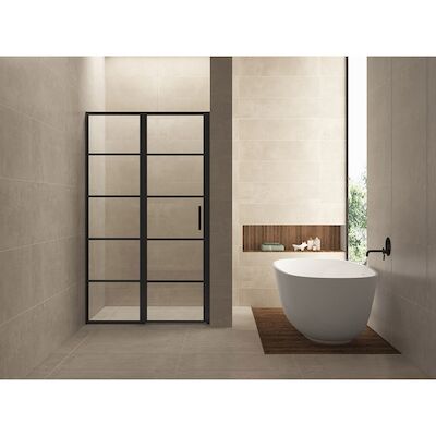 BWS Nisdeur INDUS met Vast Paneel 80×200 cm 8 mm NANO Glas Omkeerbaar Mat Zwart
