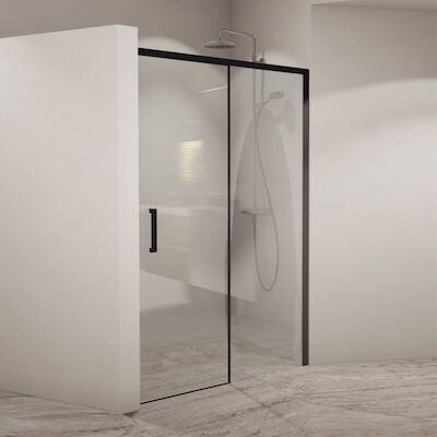 BWS Nisdeur Linea met Vast Paneel 120×200 cm 8 mm Soft Close NANO Glas Zwart