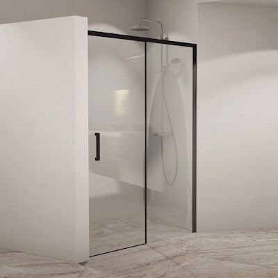BWS Nisdeur Linea met Vast Paneel 140×200 cm 8 mm Soft Close NANO Glas Zwart