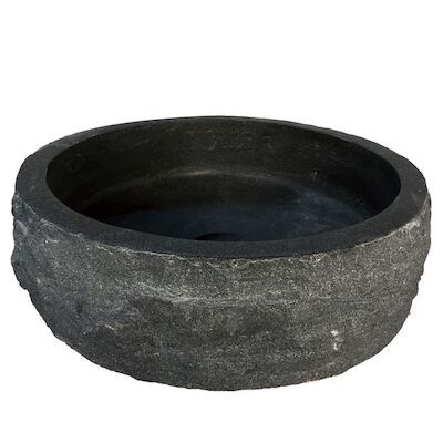 BWS Opzetwastafel Hardsteen Hamerslag Rond 40×12 cm Zwart