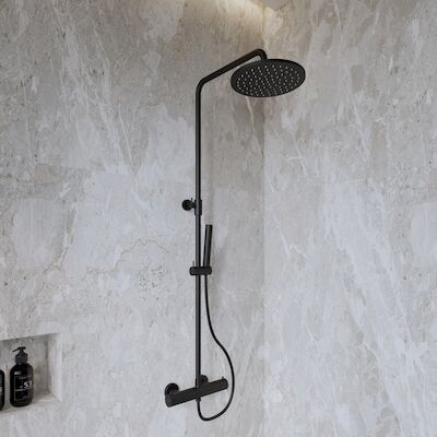 BWS Regendouche Opbouwset Thermostatisch 25cm Mat Zwart
