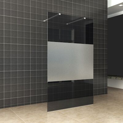 BWS Vrijstaande Inloopdouche Pro Line Rookglas met Middenband met Twee Stabilisatiestangen Geborsteld RVS (4 varianten)