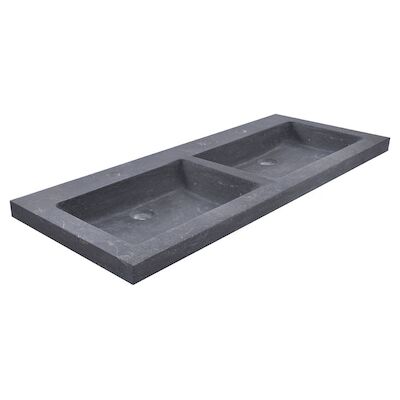 BWS Wastafel Dubbel Hardsteen 120x46x5 cm 2 Kraangaten Mat Zwart