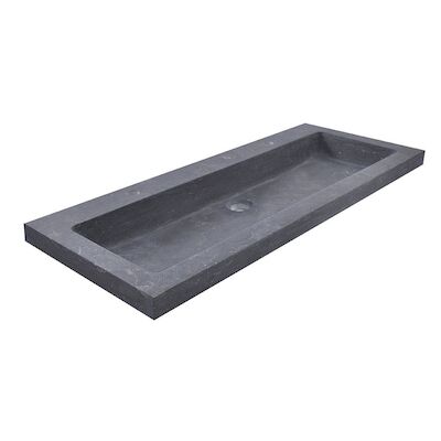 BWS Wastafel Hardsteen 100x46x5 cm 2 Kraangaten Mat Zwart
