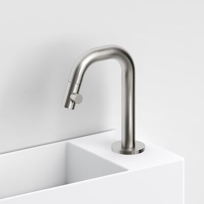 Clou Kaldur Fonteinkraan Met Korte Uitloop Rechts Geborsteld RVS 15.9×4.5×10.6cm