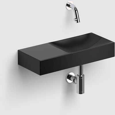 Clou Vale Fontein Zonder Kraangat Links Met Geïntegreerde Afvoer Zwart Mat Keramiek 45 cm