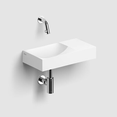 Clou Vale Fontein Zonder Kraangat Rechts Met Geïntegreerde Afvoer Mat Wit Keramiek 38 cm