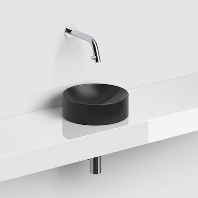 Clou Vale Rond Fontein Zonder Kranenbank Met Geïntegreerde Afvoer Zwart Mat Keramiek 22 cm