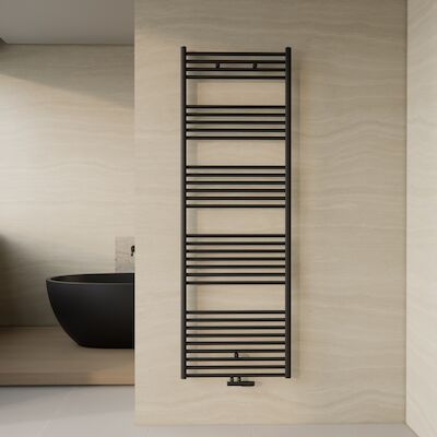 Designradiator BWS Nile Gobi 180×60 cm Geborsteld Mat Zwart Midden/zij-aansluiting
