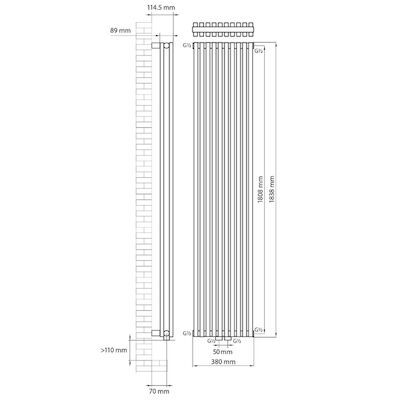 Designradiator Haceka Mojave Adoria 46×184 cm Antraciet 6-Punts Aansluiting (1652 Watt)