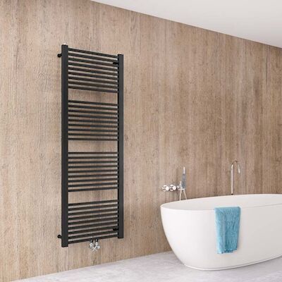 Designradiator Instamat Rim 150×60 cm 6 Aansl. 1/2″ Incl. Wandconsoles Zwart
