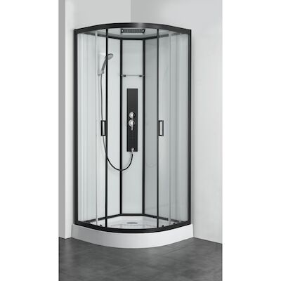 Douchecabine Allibert Uyuni 225x90x90 cm Kwartrond Mat Zwart Schuifdeuren 4mm Helder Glas