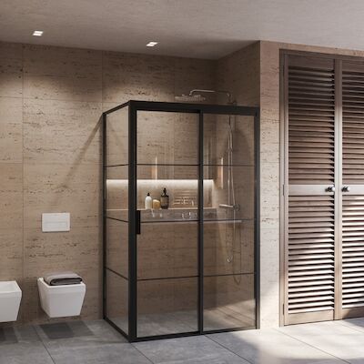 Douchecabine BWS Frame met Schuifdeur en Vaste Wand Rechts Helder Glas 120×200 cm Mat Zwart