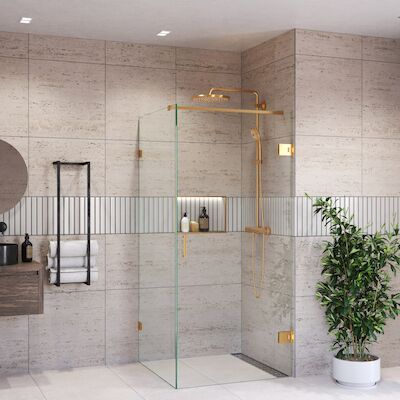 Douchecabine BWS Portos Profielloos Geborsteld Messing Goud Helder Glas 8 mm Nano Coating (Alle Maten)