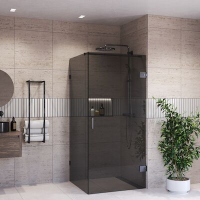 Douchecabine BWS Portos Profielloos Zwart Chroom Rookglas 8 mm Nano Coating (Alle Maten)
