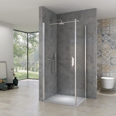 Douchecabine Hoek Van Rijn Products 90-92×90-92×200 cm Helder Glas incl stabilisatiestang Chroom