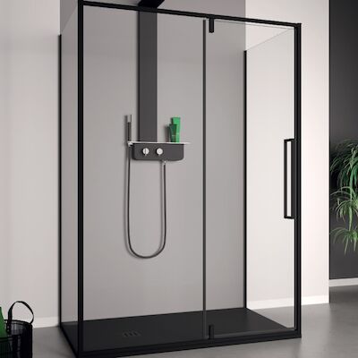 Douchecabine Lacus Murano 120 cm Helder Glas Met Klapdeur Aluminium Profiel Zwart (2 Zijwanden)