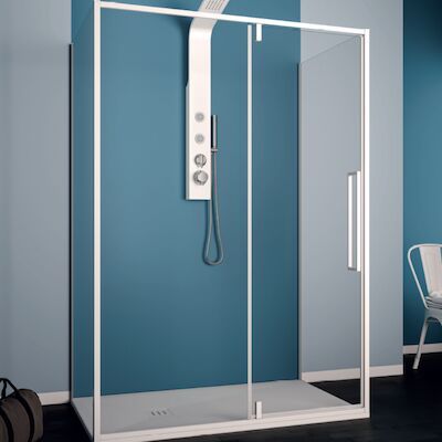 Douchecabine Lacus Murano 90 cm Helder Glas Met Klapdeur Aluminium Profiel Wit (2 Zijwanden)
