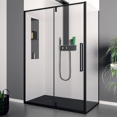 Douchecabine Lacus Murano Klapdeur 100×200 cm 6 mm Met Zijwand Helder Glas Zwart