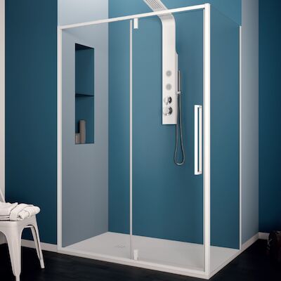 Douchecabine Lacus Murano Klapdeur 140×200 cm 6 mm Met Zijwand Helder Glas Wit