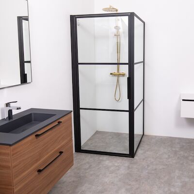 Douchecabine Riho Grid met Klapdeur 100×90 cm 6mm Helderglas Zwarte Profielen