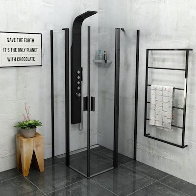 Douchecabine Sapho Zoom Line Black Draaideur 90×90 cm 6 mm Gecoat Glas Mat Zwart
