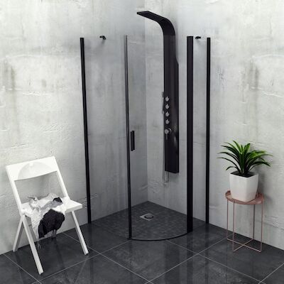 Douchecabine Sapho Zoom Line Black Kwartrond Draaideur 90×90 cm 6 mm Gecoat Glas Mat Zwart Links