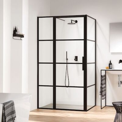 Douchecabine Sealskin Soho 120×70 cm Met Draaideur Links Hoekcabine 8 mm Helderglas Mat Zwart