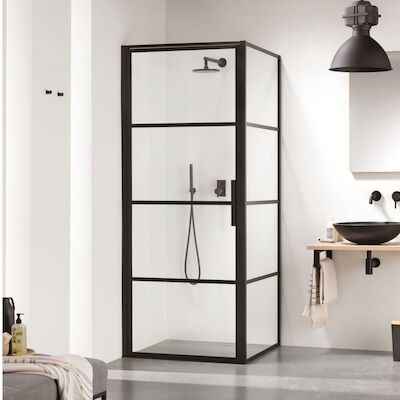 Douchecabine Sealskin Soho 90×80 cm Met Draaideur Links Hoekcabine 8 mm Helderglas Mat Zwart