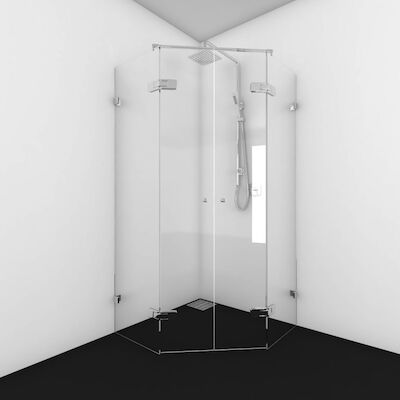 Douchecabine Van Rijn Products Vijfhoek Helder Glas Met Dubbele Deur 200×100 cm Ronde Knop
