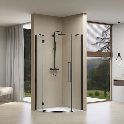 Douchecabine Van Rijn ST05 Kwartrond Aluminium 90×200 cm 8 mm Helder Glas Zwart