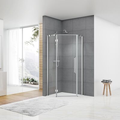 Douchecabine Van Rijn ST05 Vijfhoek 90×200 cm 8 mm Helder Glas Aluminium Chroom