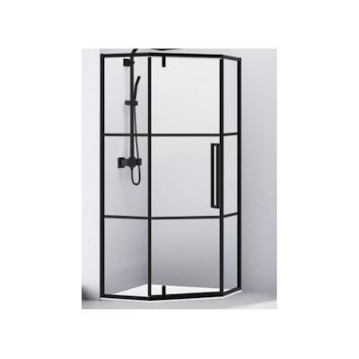 Douchecabine Van Rijn Vijfhoek Aluminium Zwart 100×200 Dubbelzijdige Nanocoating 6 mm Helder Glas