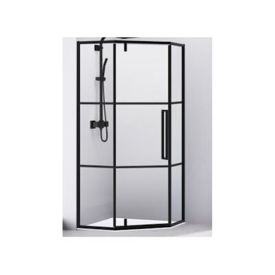 Douchecabine Van Rijn Vijfhoek Aluminium Zwart 90×200 Dubbelzijdige Nanocoating 6 mm Helder Glas