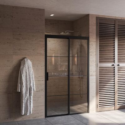 Douchedeur BWS Black Edition Frame Softclose Rechts 130×200 cm Helder Glas Zwart