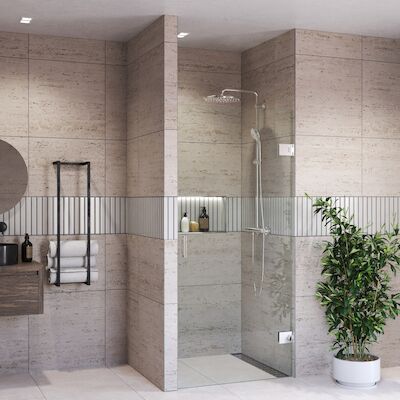 Douchedeur BWS Portos Profielloos Chroom 90×200 cm Helder Glas 8 mm Nano Coating