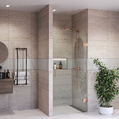 Douchedeur BWS Portos Profielloos Geborsteld Brons 100×200 cm Helder Glas 8 mm Nano Coating
