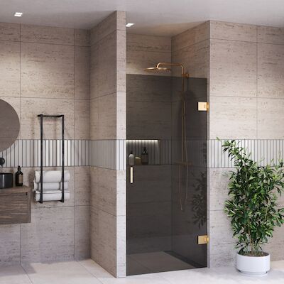 Douchedeur BWS Portos Profielloos Geborsteld Messing Goud 70×200 cm Rookglas 8 mm Nano Coating